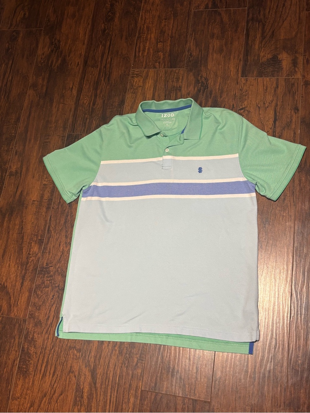 IZOD Men's XL Green & Light Blue Striped Polo Shirt